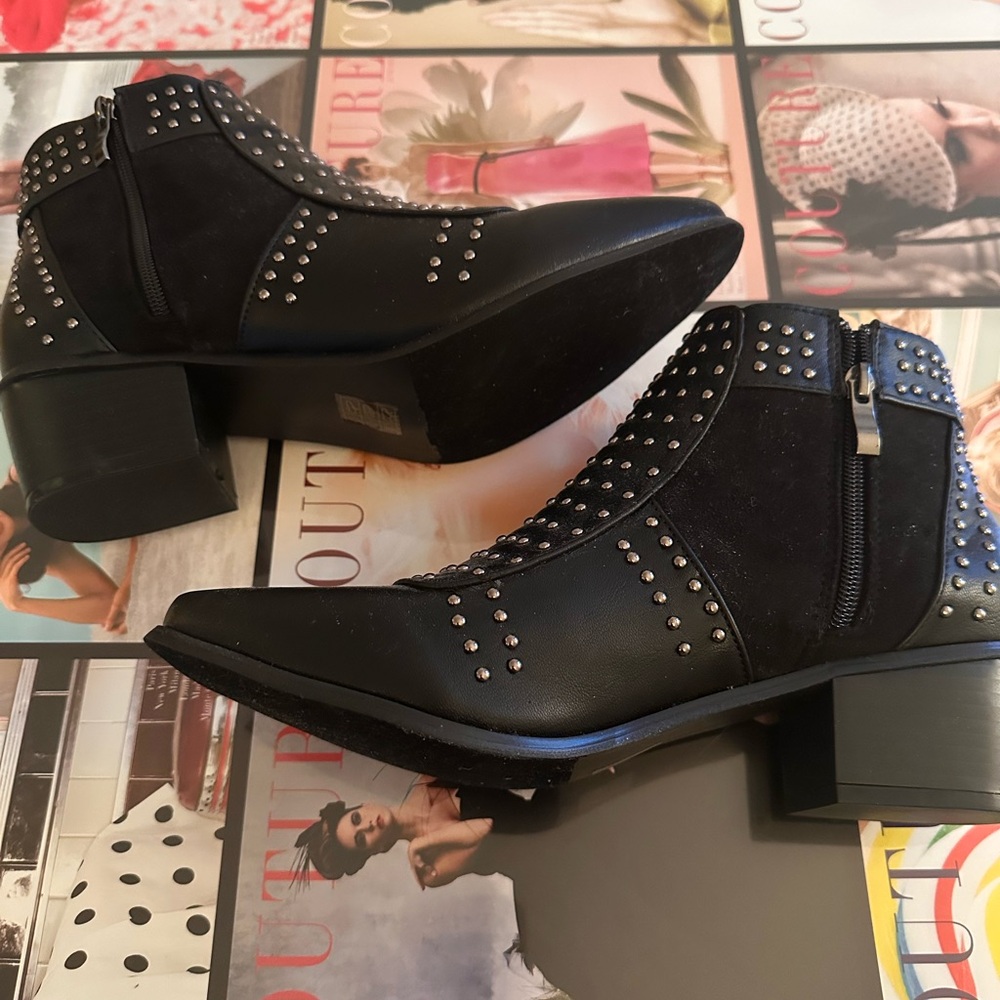 Sleek Black Studded - embellished leather  Booties